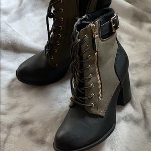 Laced up high heel boots